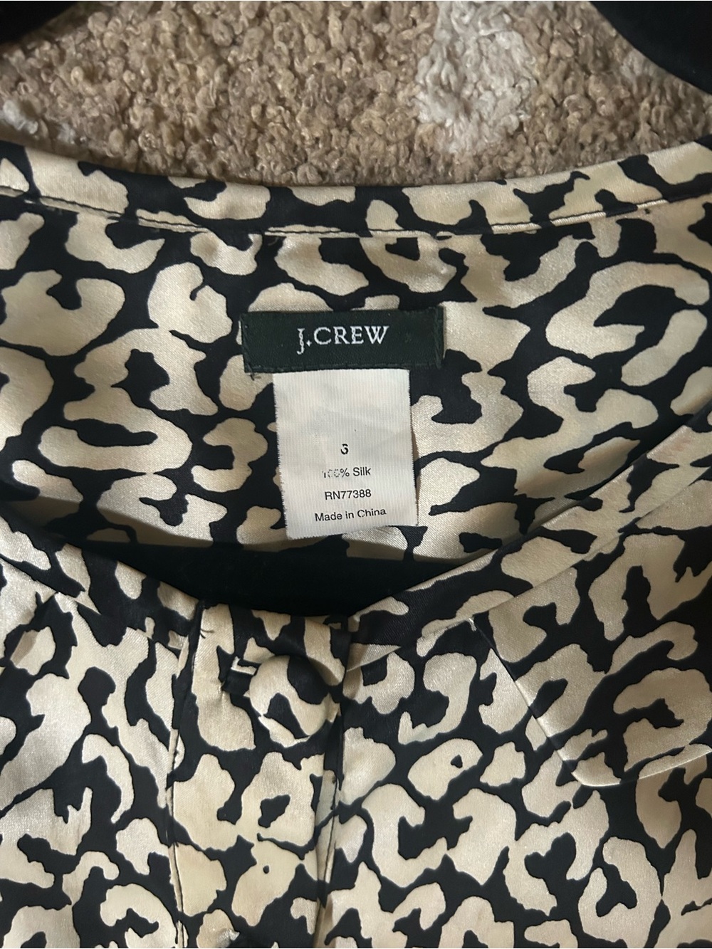 J. Crew Black and Cream Animal-Print Silk  dress